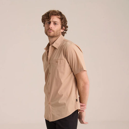 Camisa Explorer Manga Corta Hombre Beige Alto Rendimiento