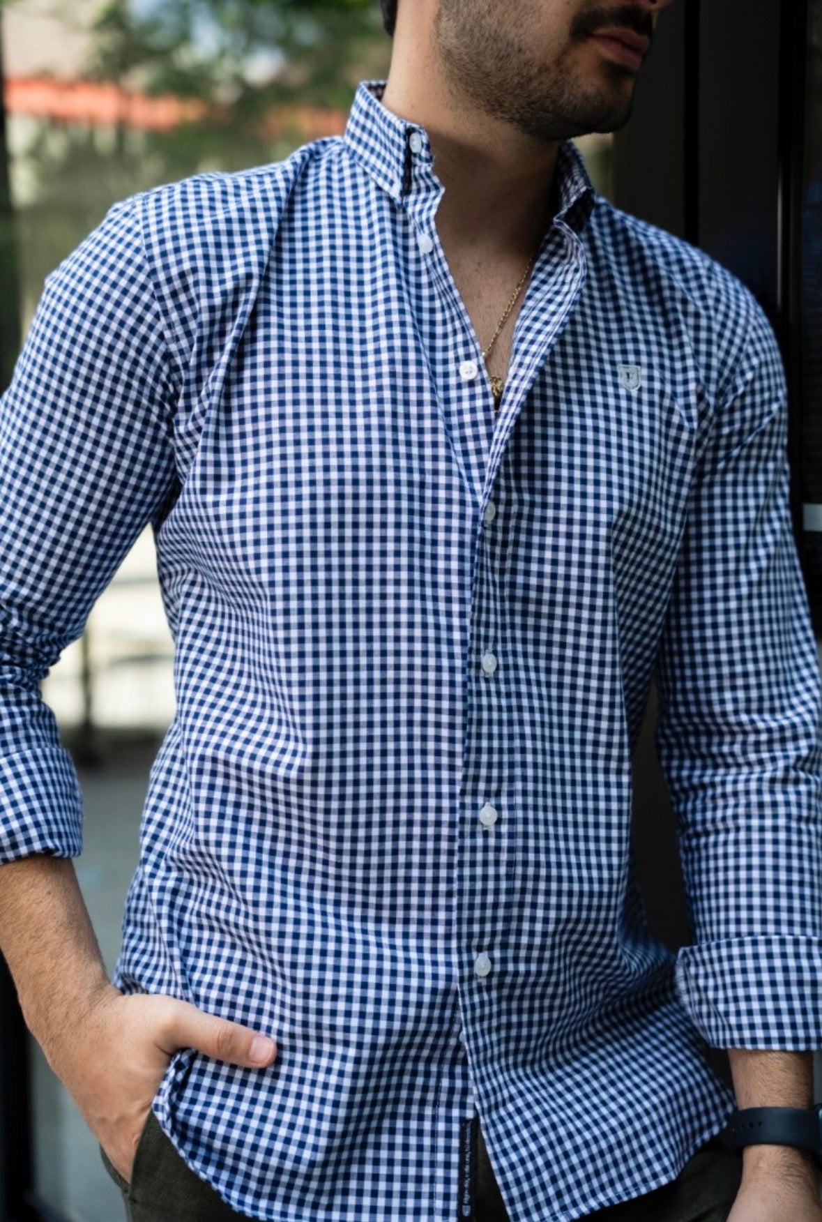 Camisa de Manga Larga Mini Cuadros Azul FOR3237