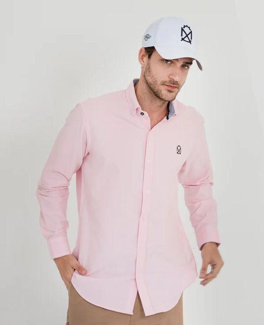 Camisa De Manga Larga Rosa Hombre