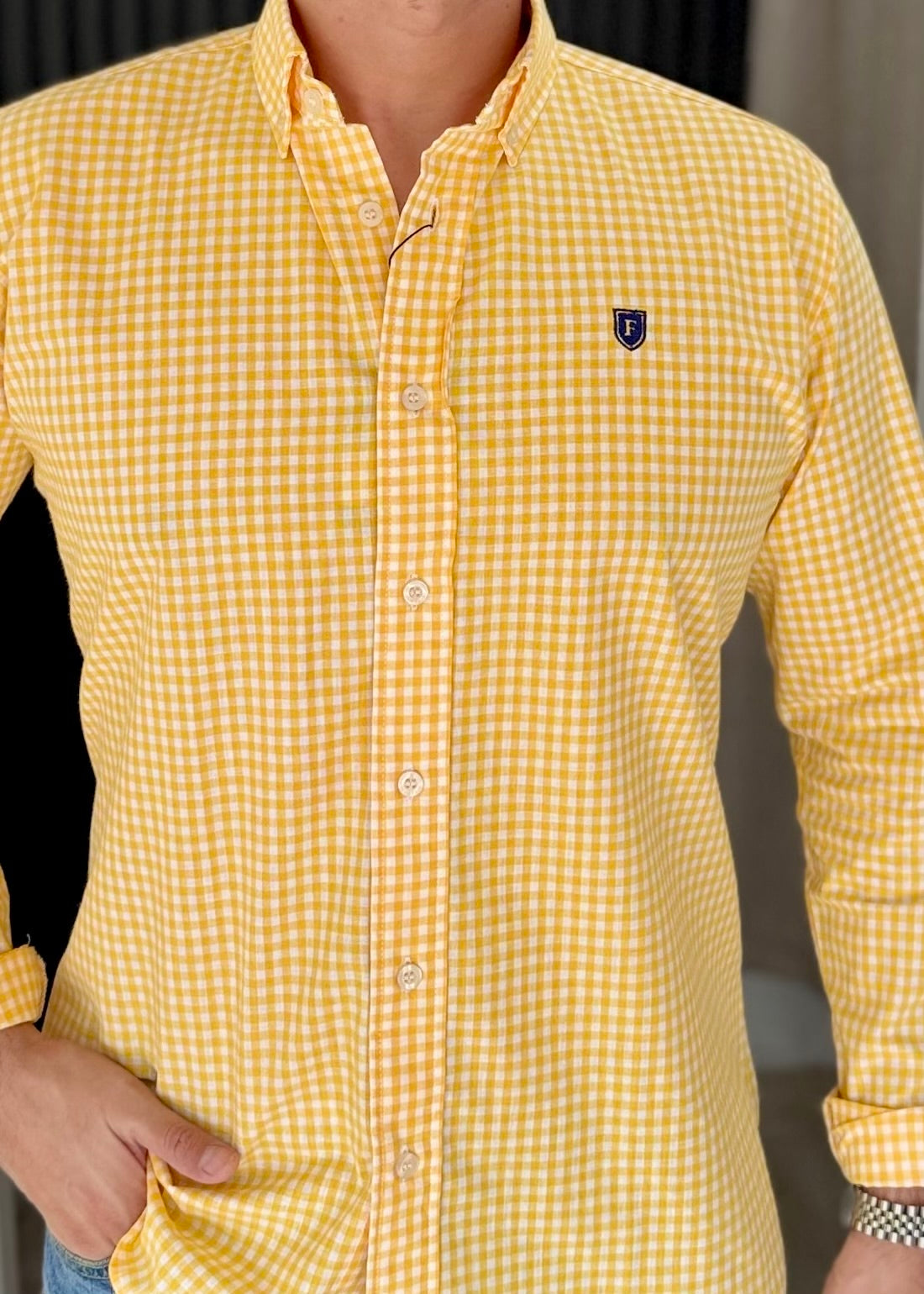Camisa De Manga Larga ALGODÓN CUADROS AMARILLOS