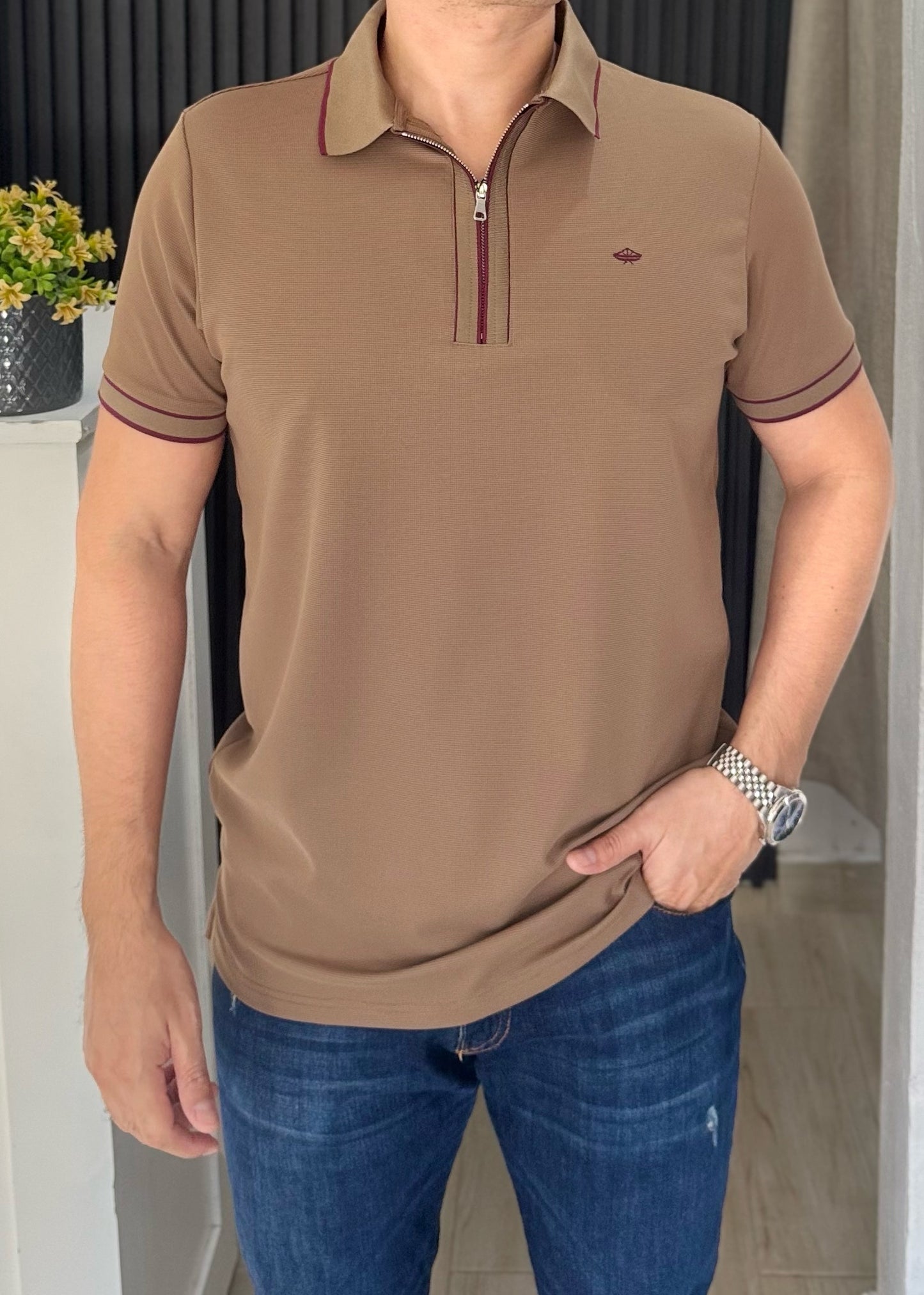 Playera Polo Hombre Manga Corta con cierre PLE2651