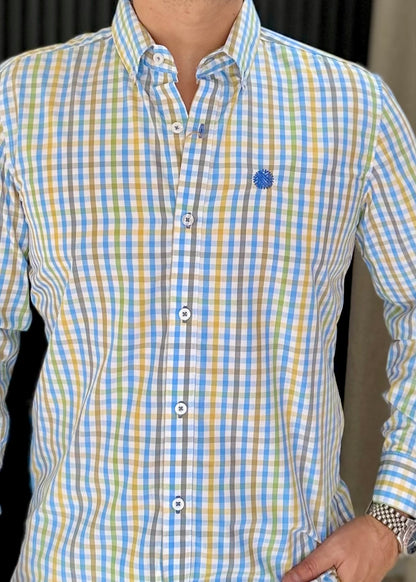 Camisa de Manga Larga Corte Fit Cuadros Multicolor
