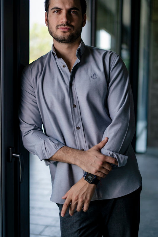 Camisa de Manga Larga Gris Oxford FOR2985
