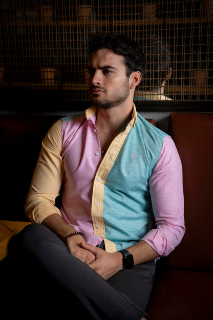 Camisa de Manga Larga Combinaciones Menta, Rosa Y Amarillo  FOR 2938