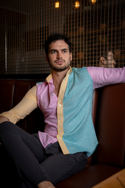 Camisa de Manga Larga Combinaciones Menta, Rosa Y Amarillo  FOR 2938