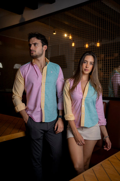 Camisa de Manga Larga Combinaciones Menta, Rosa Y Amarillo FOR 2939