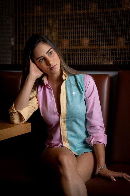 Camisa de Manga Larga Combinaciones Menta, Rosa Y Amarillo FOR 2939