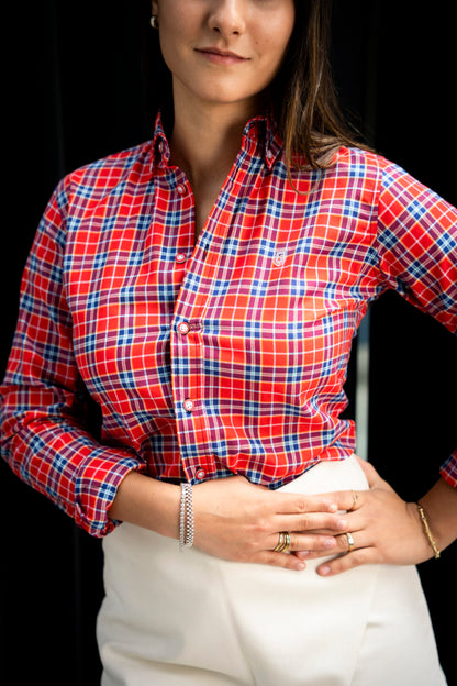 Camisa de Manga Larga A Cuadros Rojo Y Marino FOR 3112