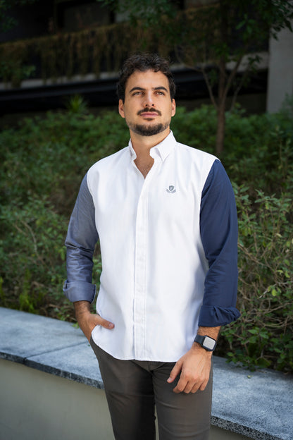 Camisa de Manga Larga Blanco, Gris y Marino FOR 3179