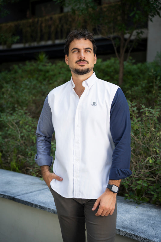 Camisa de Manga Larga Blanco, Gris y Marino FOR 3179