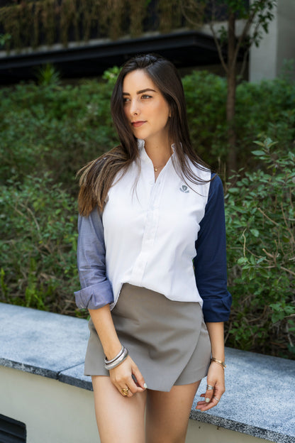 Camisa de Manga Larga Blanco, Marino, Gris FOR 3180