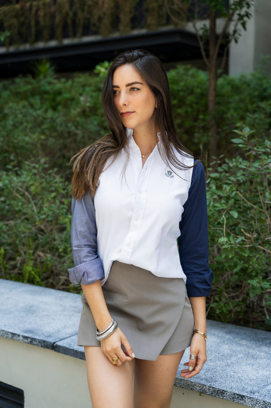 Camisa de Manga Larga Blanco, Marino, Gris FOR 3180