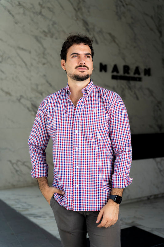 Camisa de Manga Larga Minicuadros Rojo FOR 3199