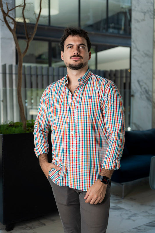 Camisa de Manga Larga Minicuadros Multicolor FOR 3209