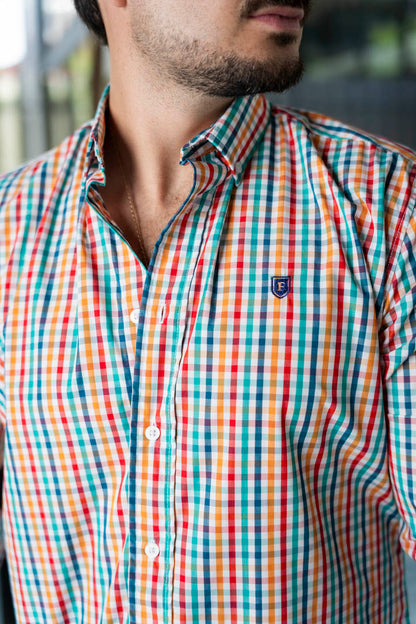 Camisa de Manga Larga Minicuadros Multicolor FOR 3209