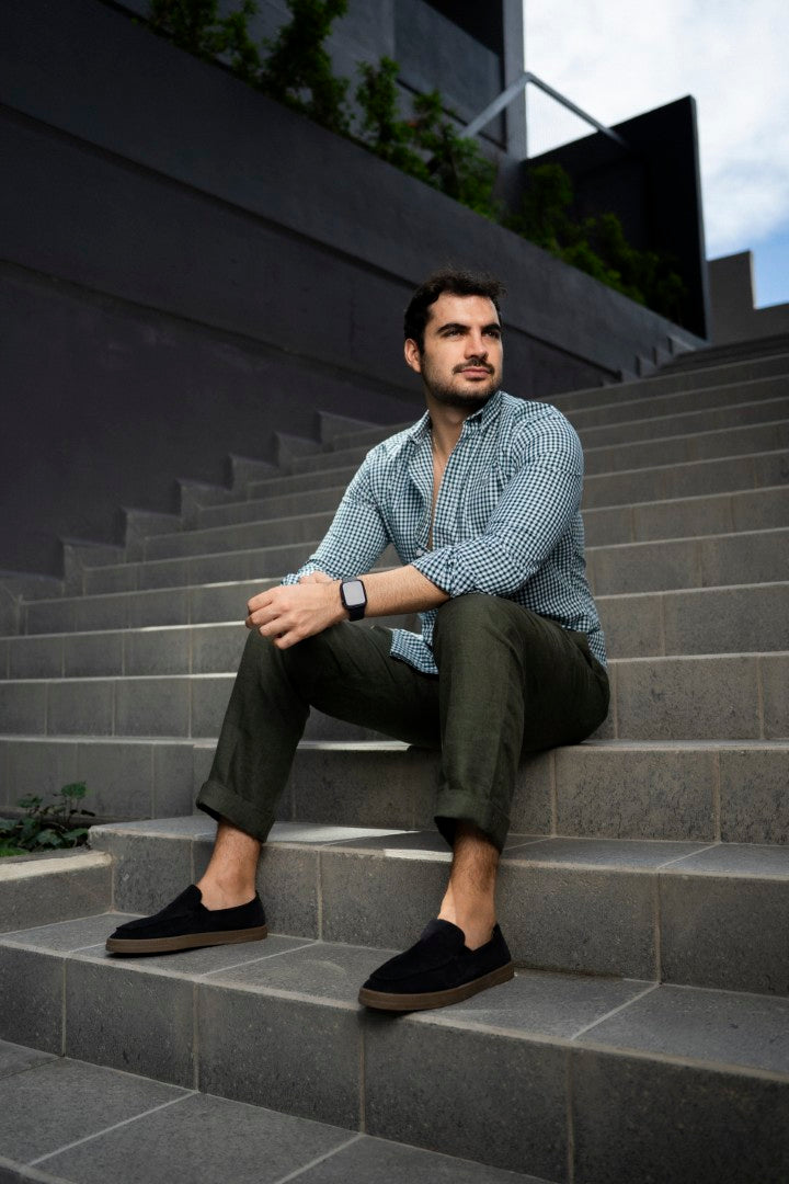 Camisa de Manga Larga Minicuadro Verde, Blanco, Azul  FOR3239