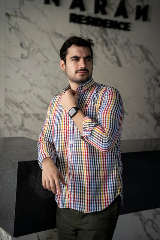 Camisa de Manga Larga Mini Cuadros Multicolor FOR3245