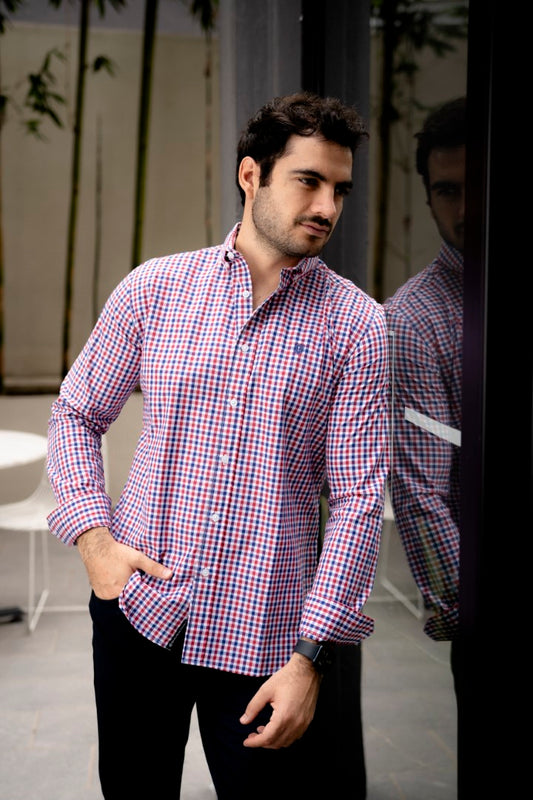 Camisa de Manga Larga Mini Cuadros  Rojo, Azul FOR3266
