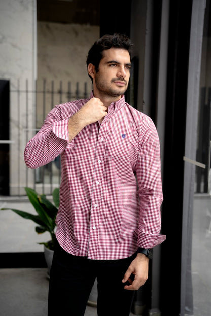 Camisa de Manga Larga Mini Cuadros Rojo FOR3268