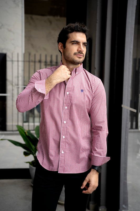 Camisa de Manga Larga Mini Cuadros Rojo FOR3268