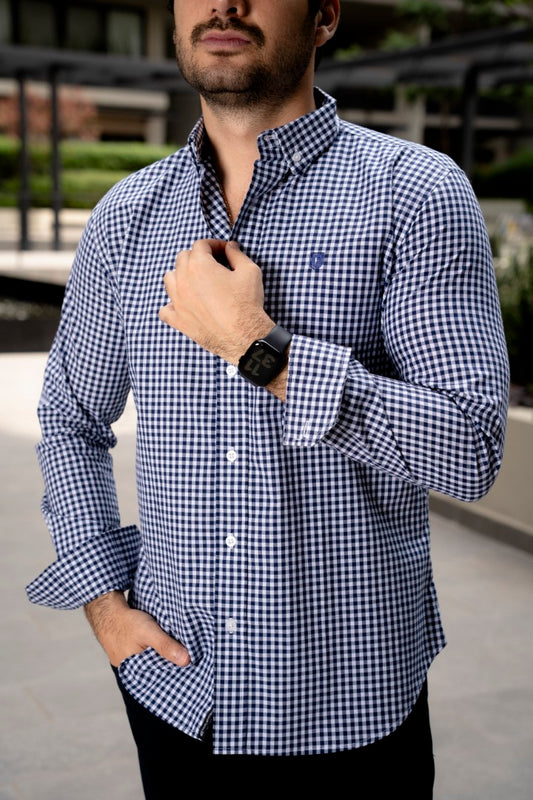 Camisa de Manga Larga Mini Cuadros Azul FOR3270
