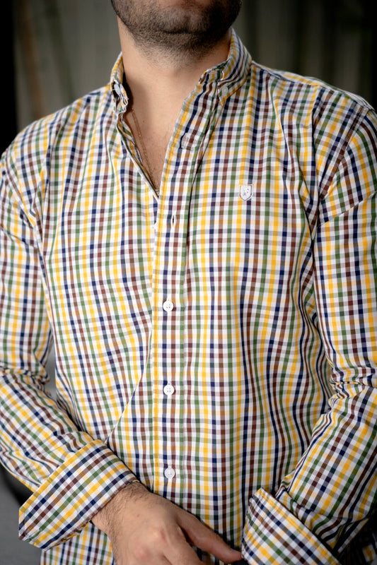 Camisa de Manga Larga Mini Cuadros Multicolor Amarillo FOR3274
