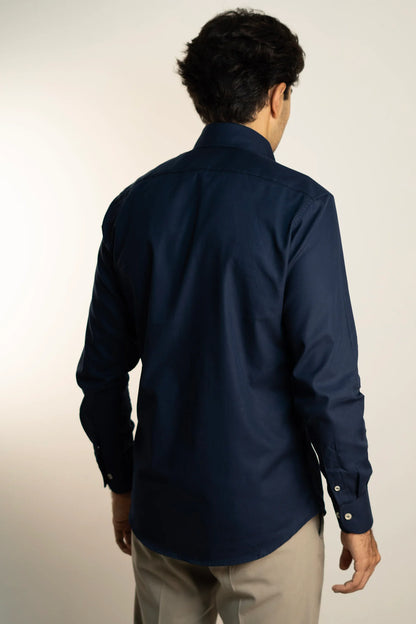 Camisa Azul Marino Algodón Manga Larga