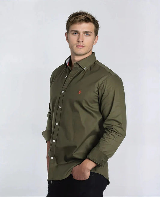Camisa De Manga Larga Verde Militar Hombre
