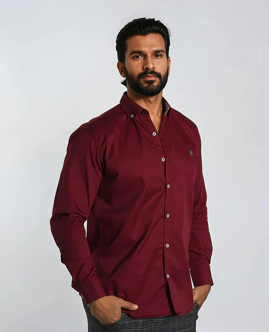 Camisa De Manga Larga Vino Tinto Hombre
