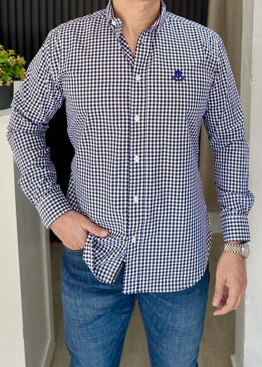 Camisa de Manga Larga A Cuadros Azul FOR 3270