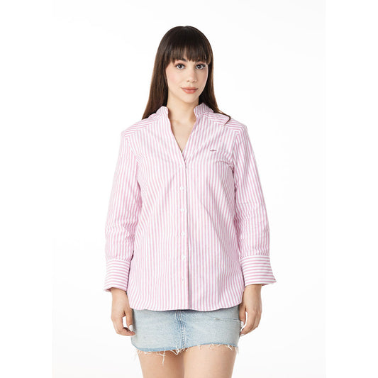 Camisa de Manga 3/4 A Rayas Rosas D-2577
