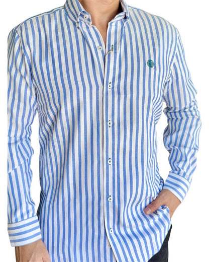 Camisa De Manga Larga A Rayas Azules MR-848