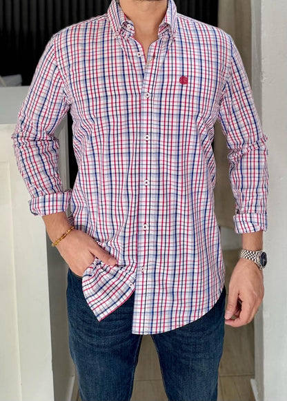 Camisa Manga Larga Mini Cuadros Azules, Rojos, Blancos