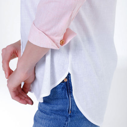 Camisa de Dama Elegante Manga Larga Algodón Bloque de colores