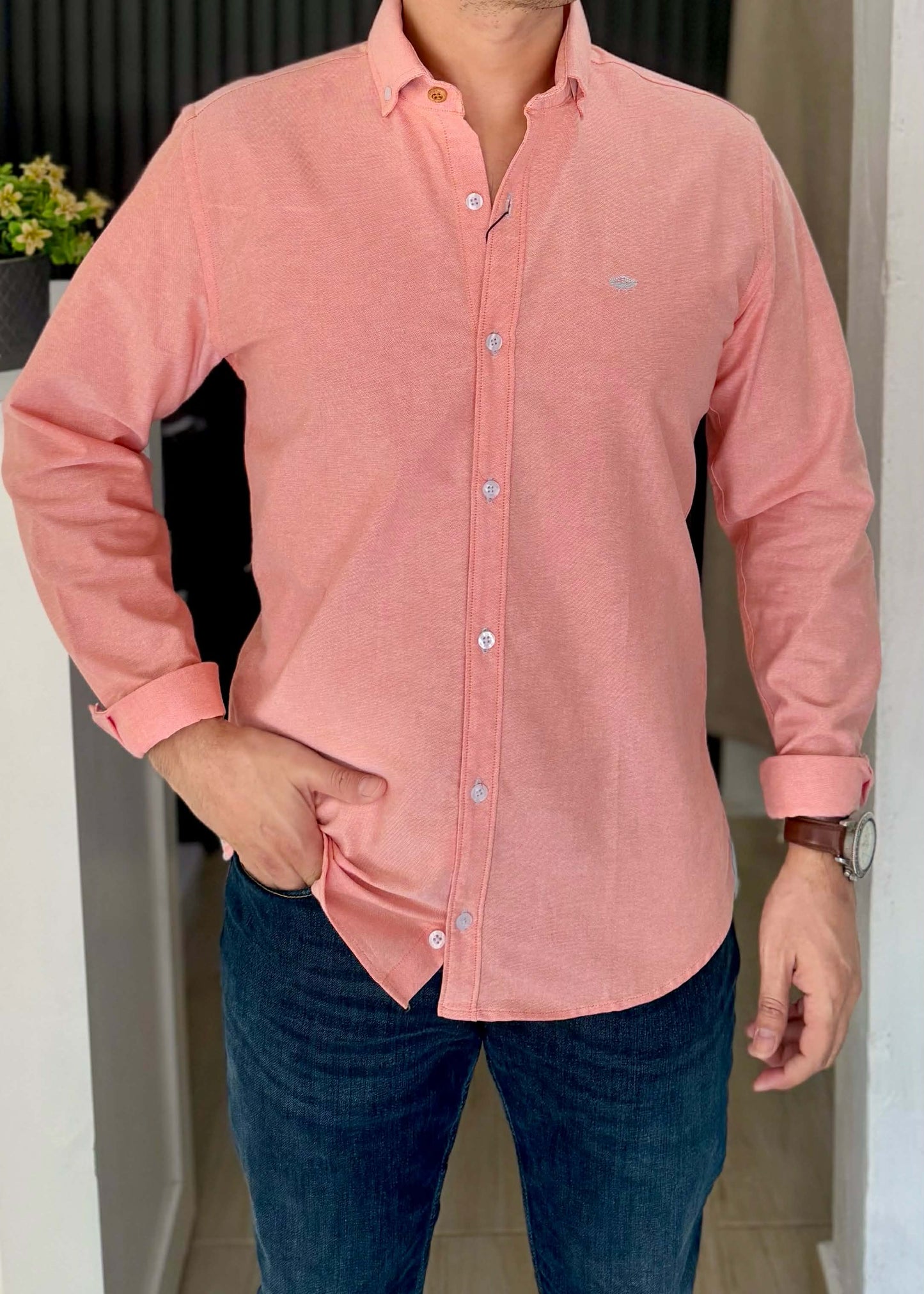 Camisa de Manga Larga Salmón C-34