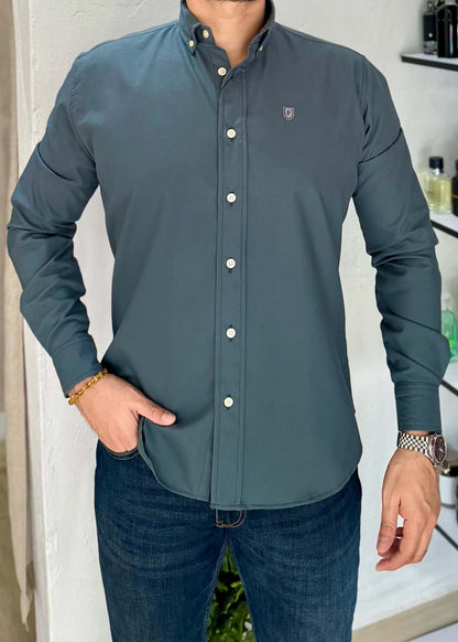 Camisa Manga Larga Color Azul Petróleo