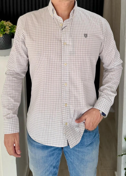 Camisa Manga Larga de Minicuadros Blancos en Algodón | Ultra Suave, Cómoda y Elegante