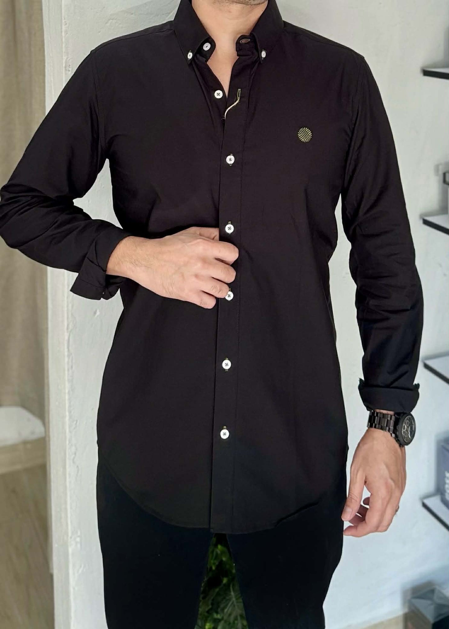 Camisa De Manga Larga Negro MR-1549