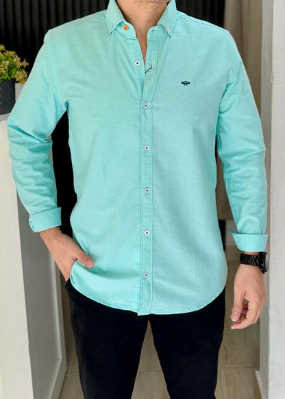 Camisa de Manga Larga Menta Algodón C-17 Para Hombre | Fresca y elegante