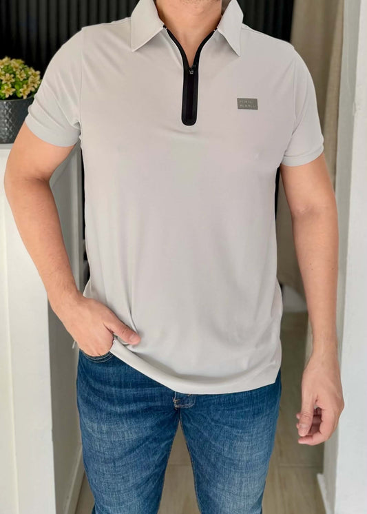Playera Polo Hombre Gris Con Cierre