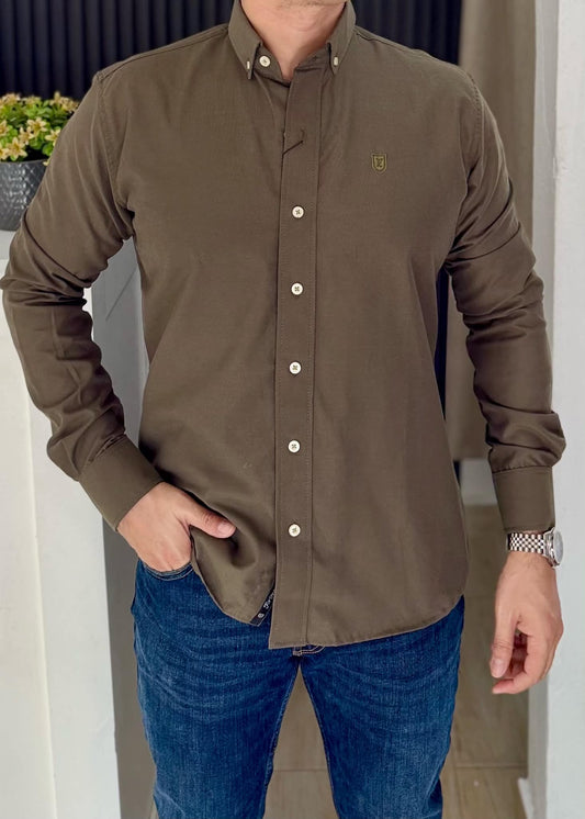 Camisa De Manga Larga ALGODÓN VERDE MILITAR Para Hombre | Elegante y cómoda