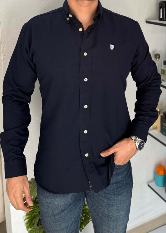 Camisa Manga Larga Azul Marino de Lino para Hombre | Fresca, Cómoda y Elegante