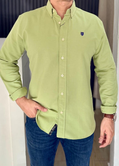 Camisa Manga Larga Verde Limón de Lino para Hombre | Fresca, Ligera y Cómoda