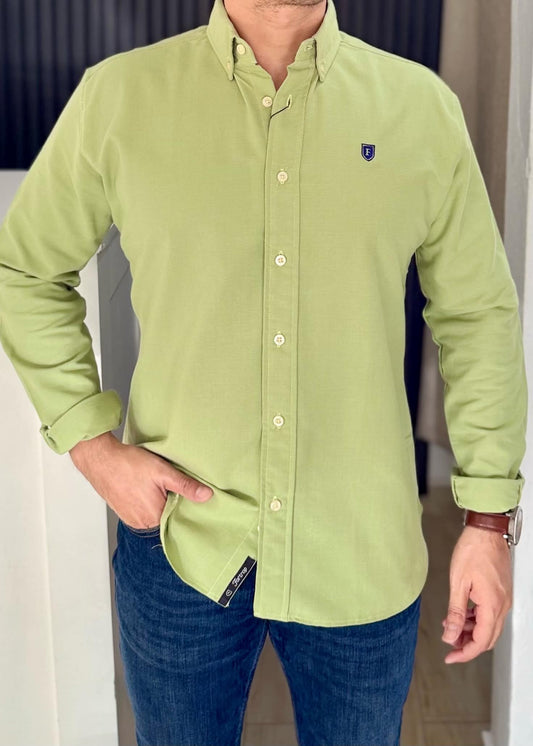 Camisa Manga Larga Verde Limón de Lino para Hombre | Fresca, Ligera y Cómoda