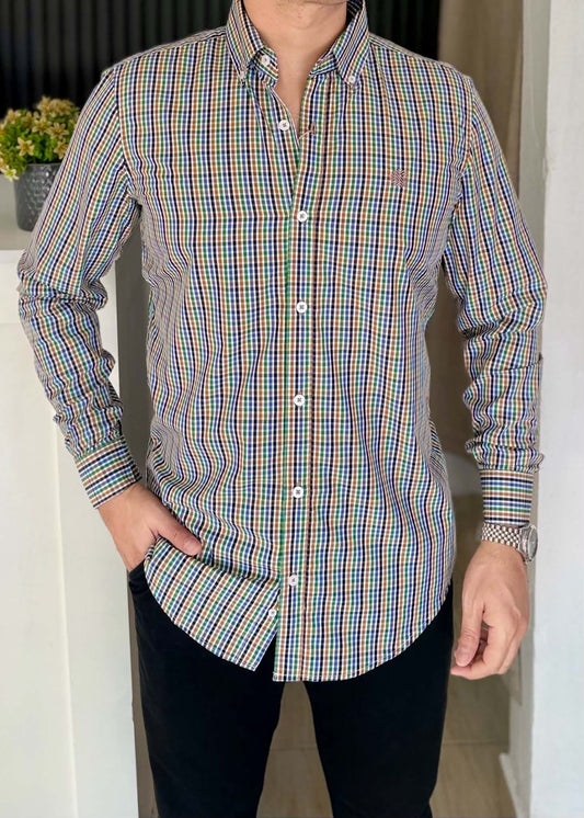 Camisa Manga Larga de Minicuadros Multicolor en Algodón con Bambú | Ultra Suave y Cómoda