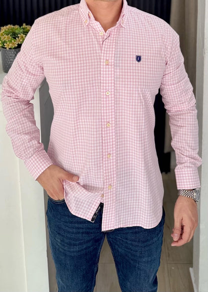 Camisa De Manga Larga ALGODÓN CUADROS ROSAS Para Hombre | Elegante y cómoda