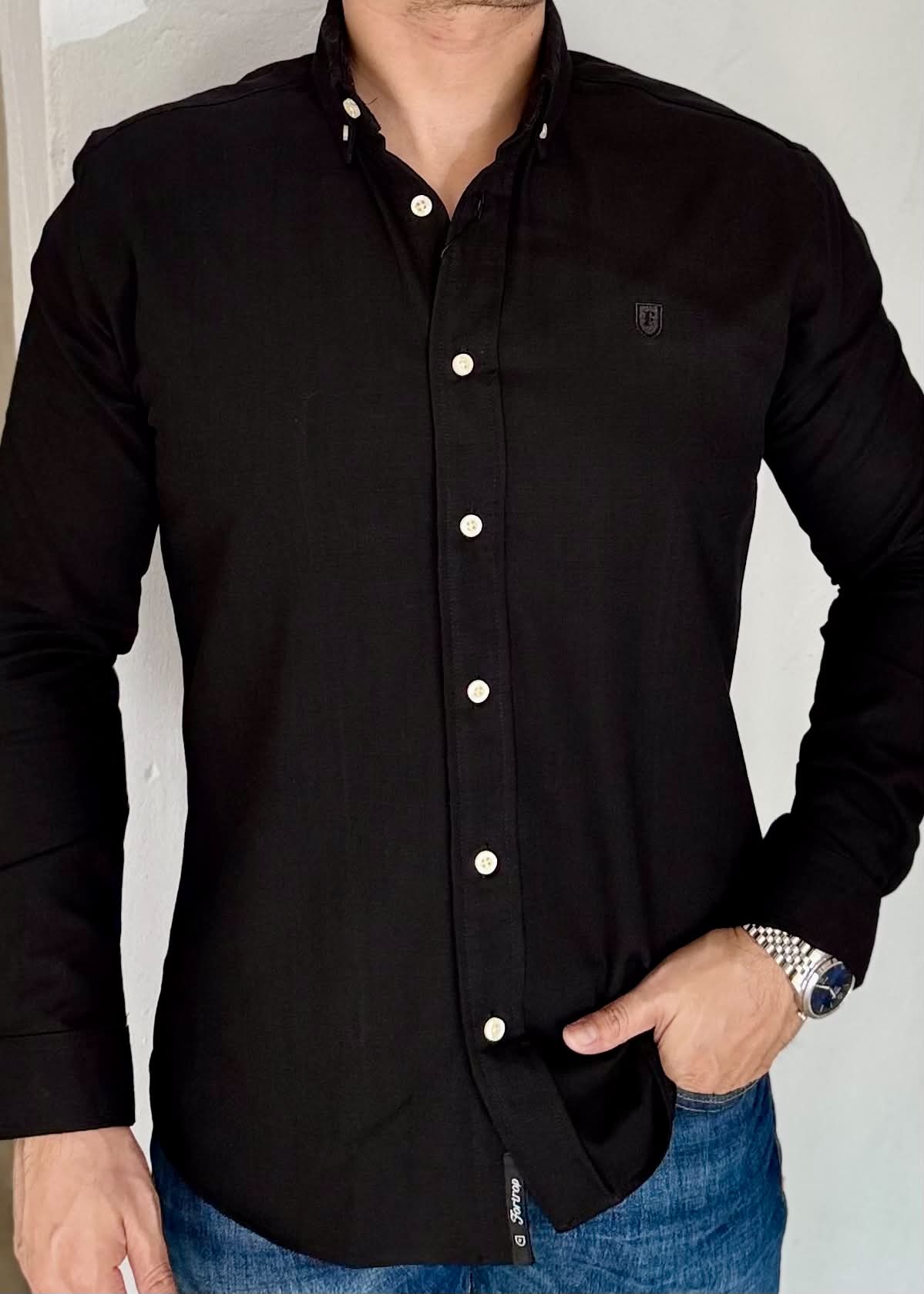 Camisa Manga Larga Negra de Lino