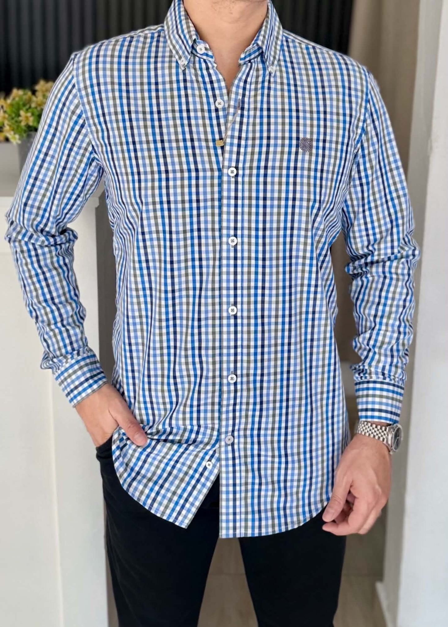 Camisa Manga Larga de Minicuadros Multicolor en Algodón con Bambú | Ultra Suave y Cómoda