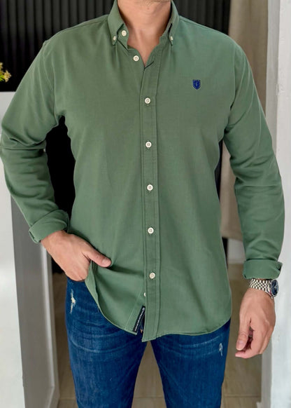 Camisa Manga Larga Verde de Lino