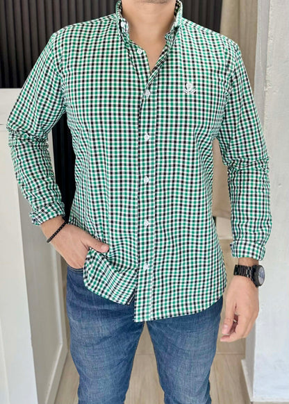 Camisa de Manga Larga Minicuadros Verdes FOR 3201